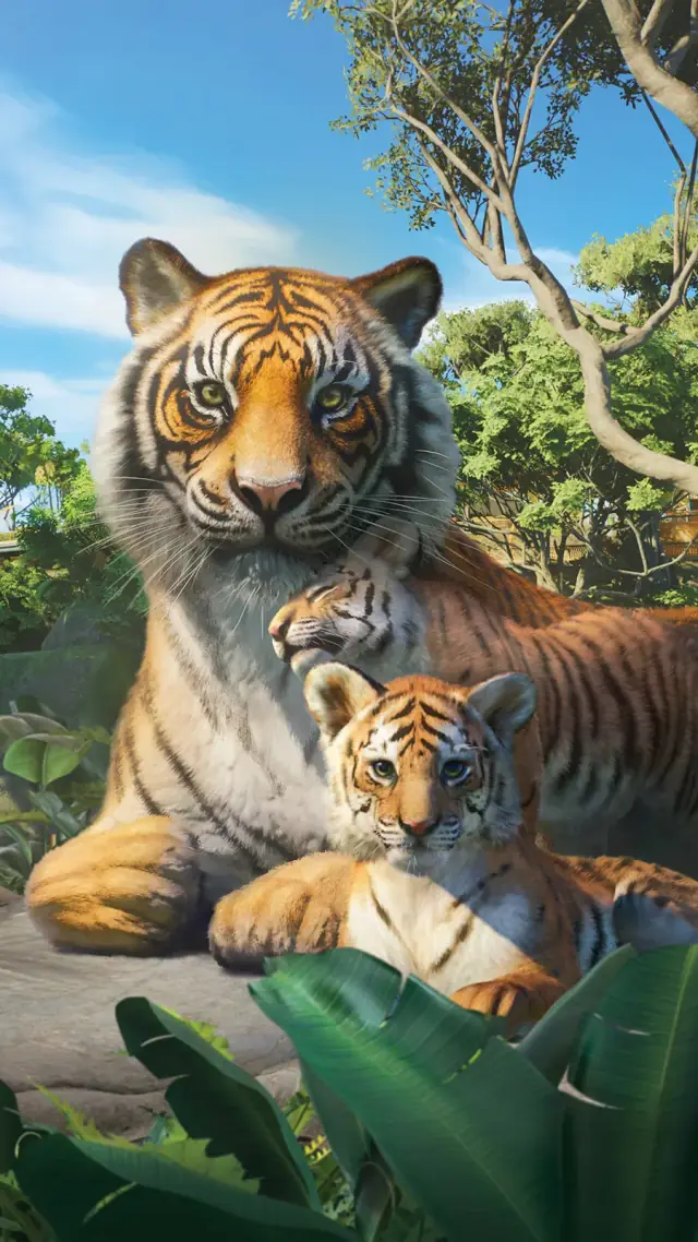 Official Planet Zoo 2 painted artwork of a Sumatran tiger family